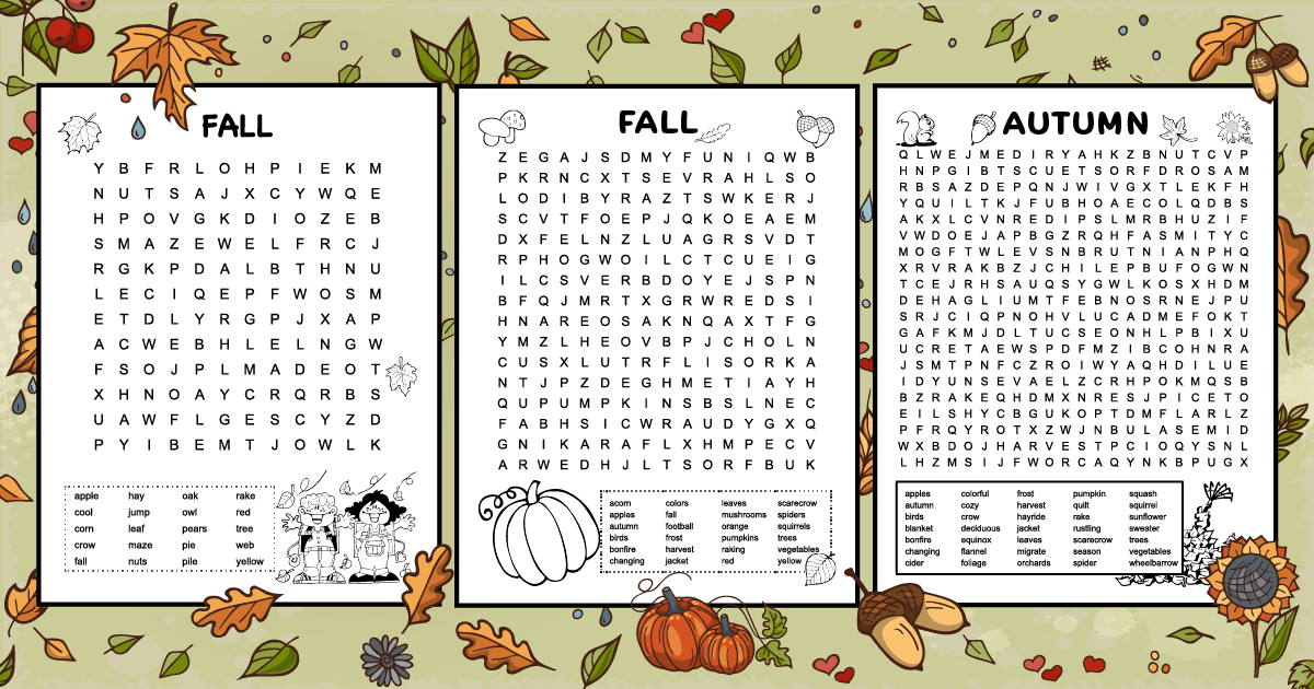 Printable Fall Word Searches for Kids - Tree Valley Academy