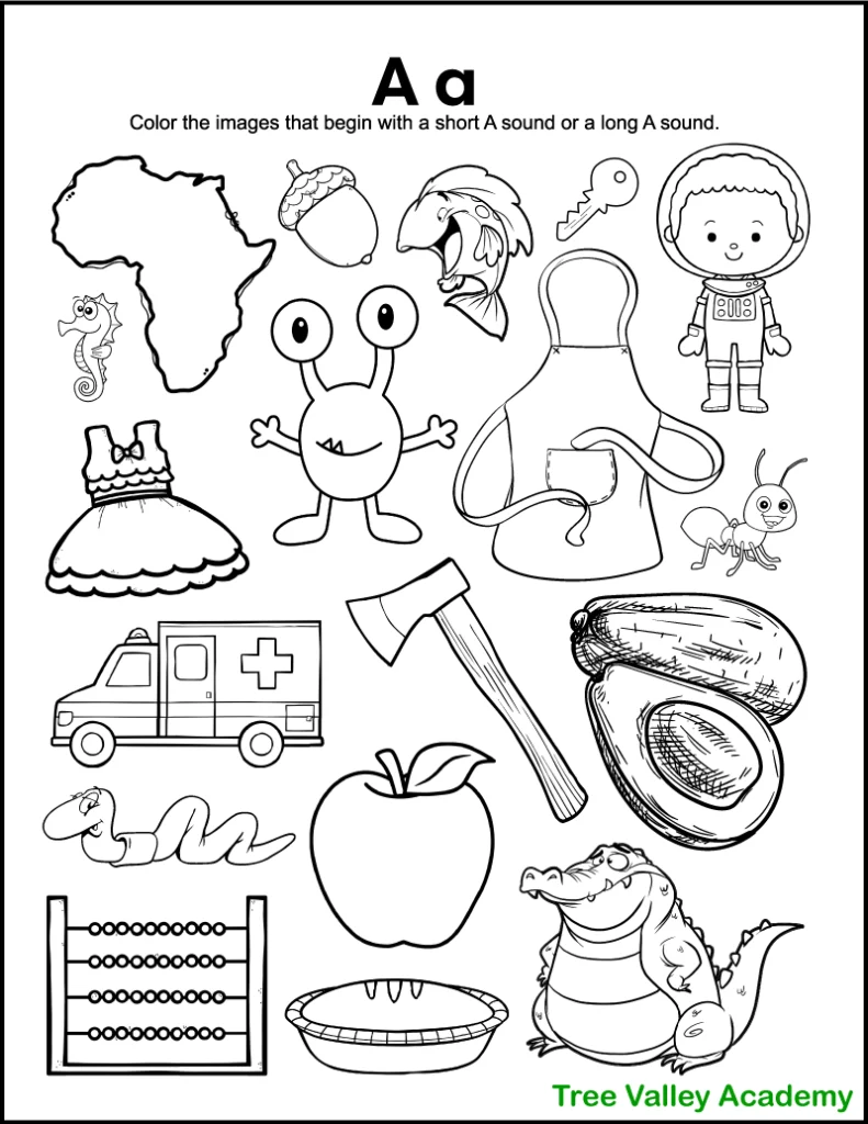 letter a sound worksheets tree valley academy