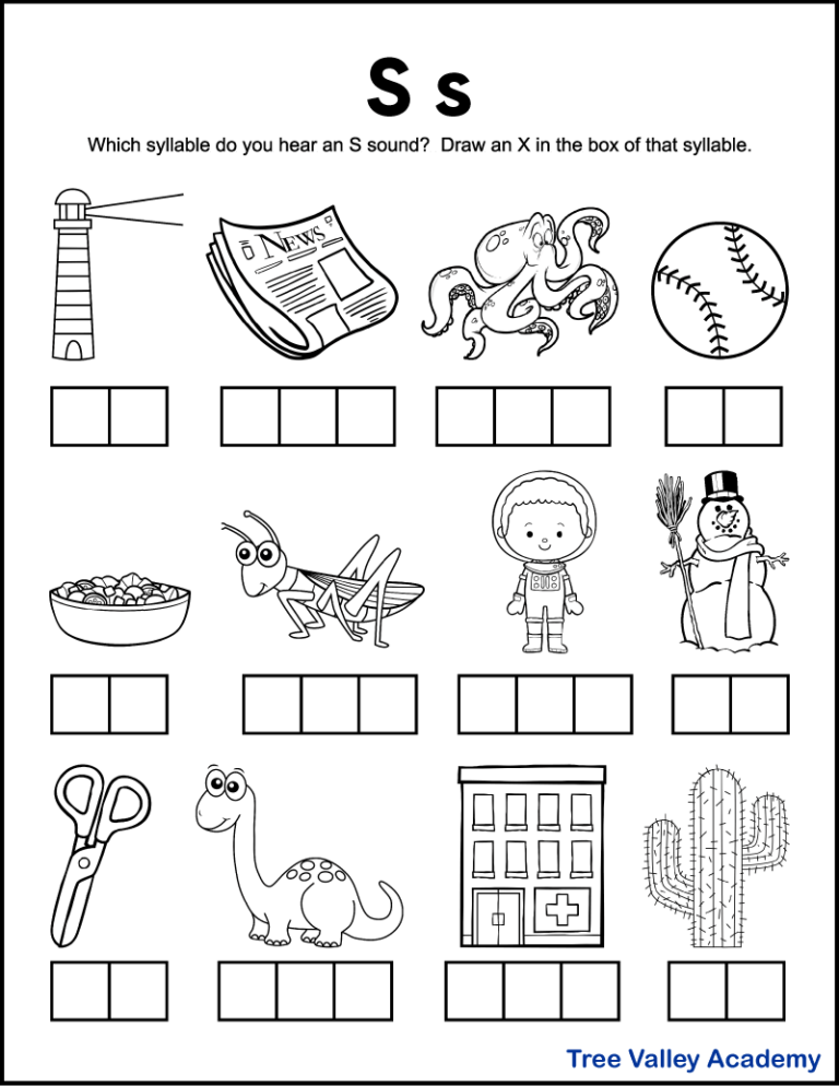 Letter S Sound Worksheets - Tree Valley Academy