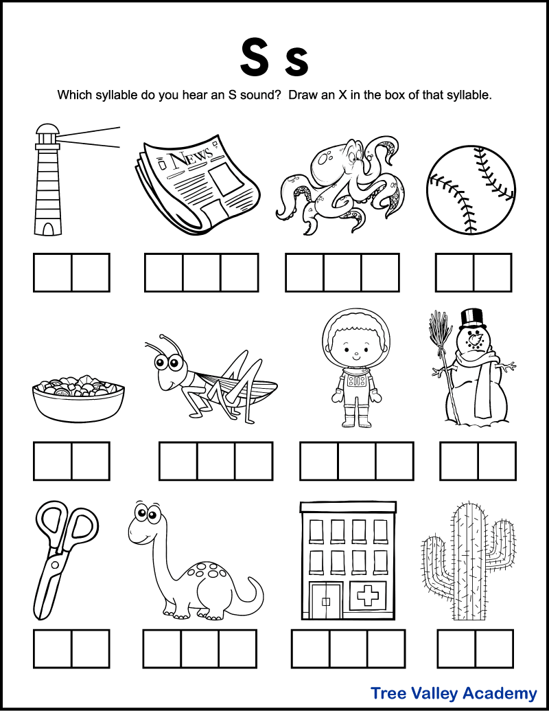 letter s sound worksheets tree valley academy