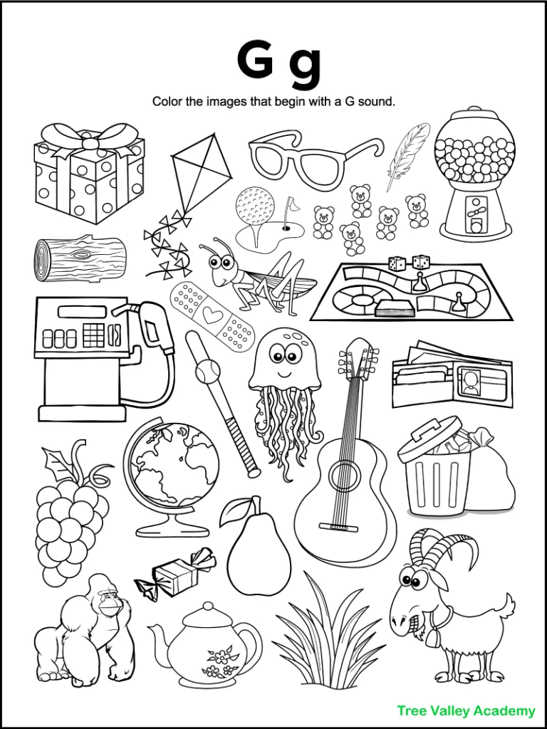 letter g sound worksheets tree valley academy