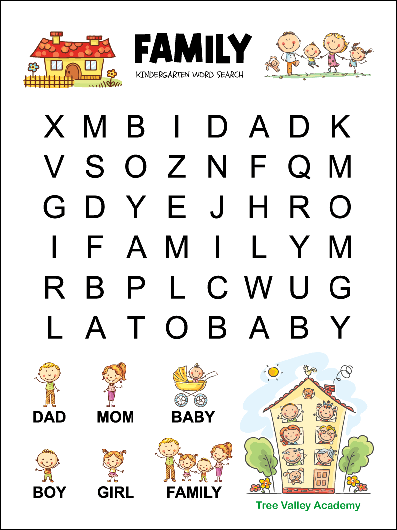 kindergarten family word search tree valley academy.