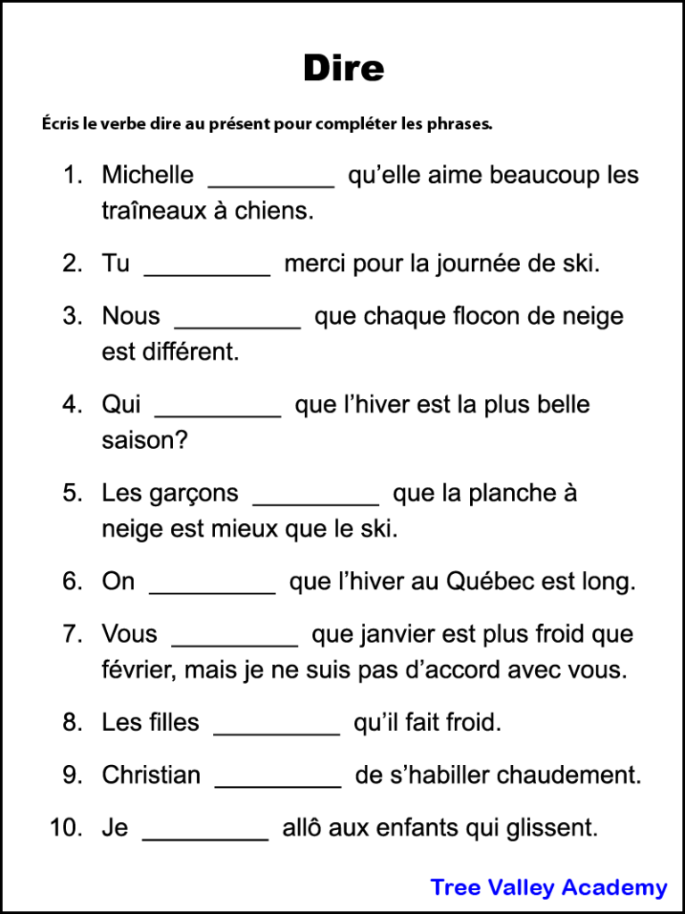 French Present Tense Verbs Worksheet