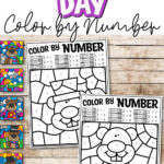 Groundhog Day color by number. Showing 2 of the 6 printable groundhog color by number printables and all 6 of the pictures when coloured.