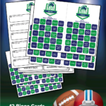 Free printable football games. 12 bingo cards, game predictions and charades.