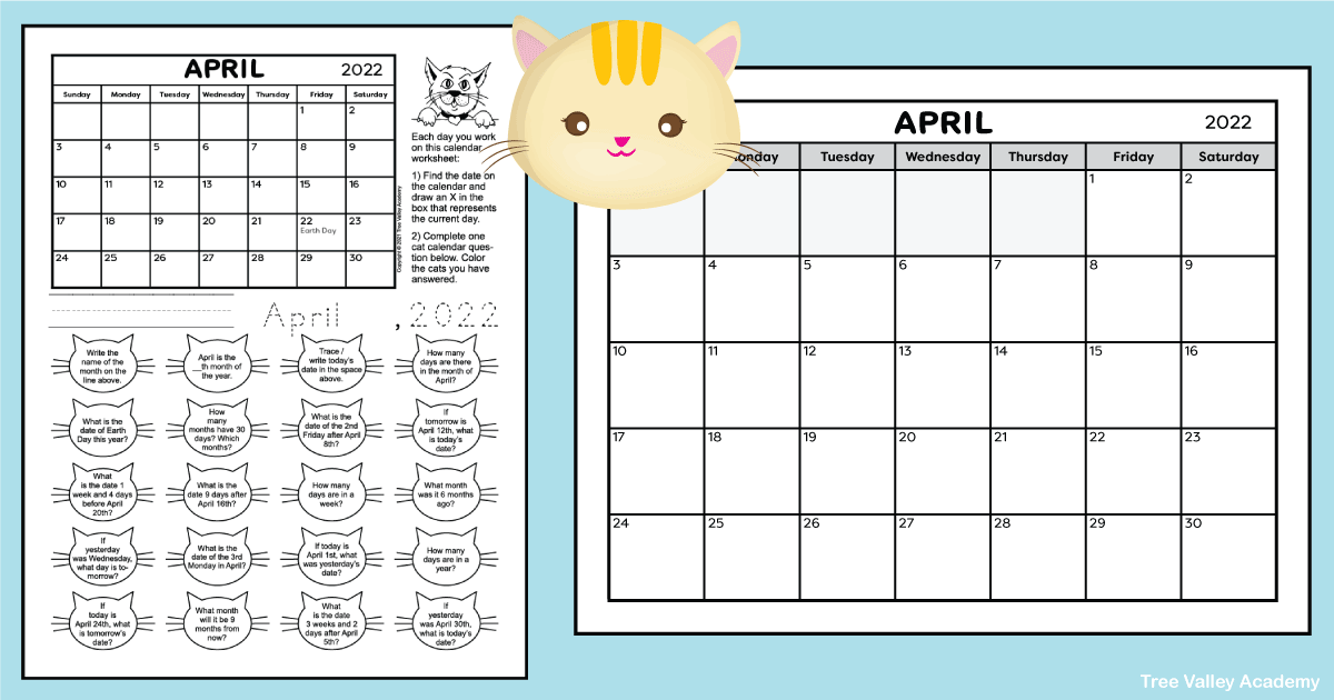 Calendar Worksheet for April 2025 - Tree Valley Academy