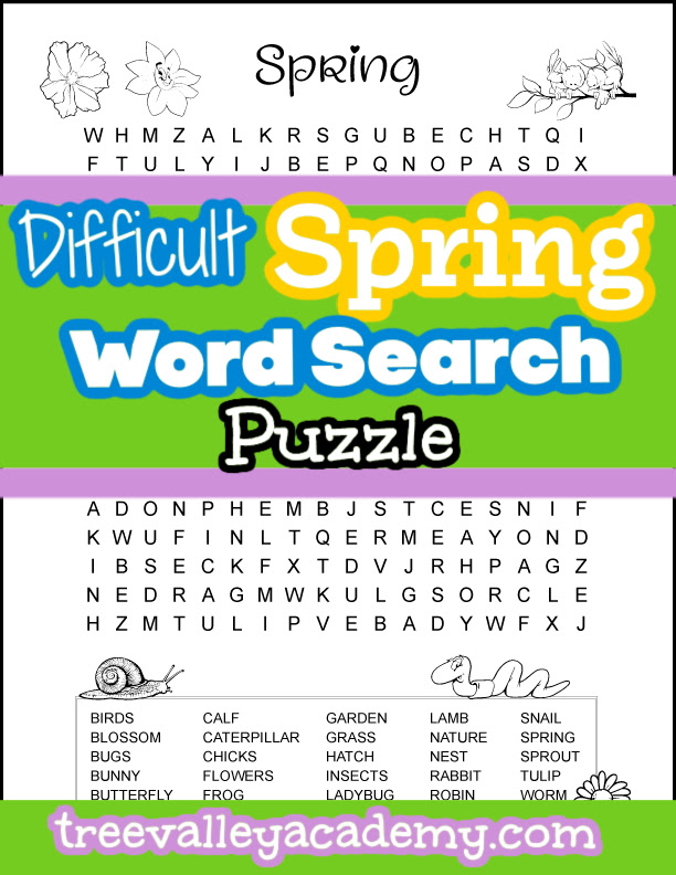 Difficult Spring Word Search Puzzle For Kids - Free & Printable