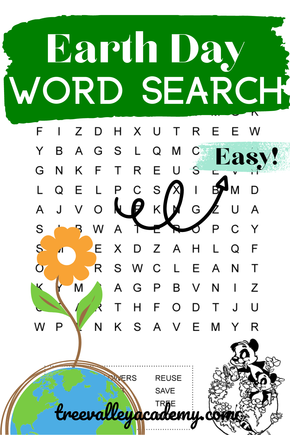 Easy Earth Day Word Search For Kids