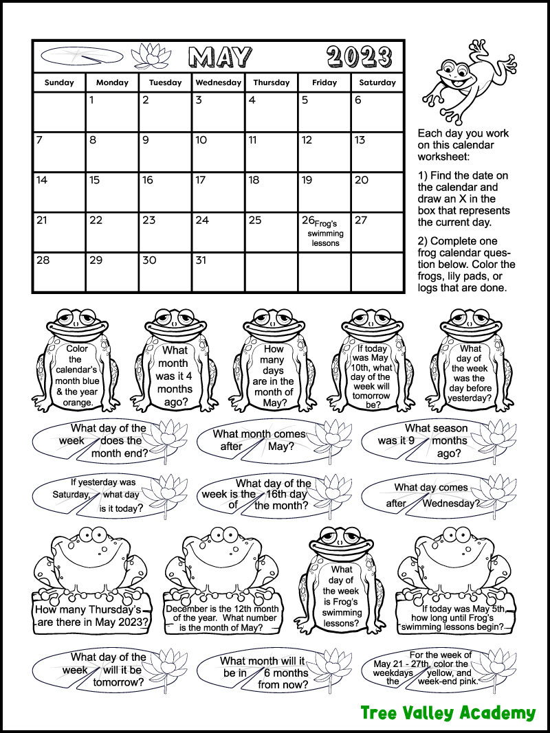 Calendar Worksheet for May 2025 Tree Valley Academy
