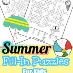 Printable summer fill in puzzles for kids.