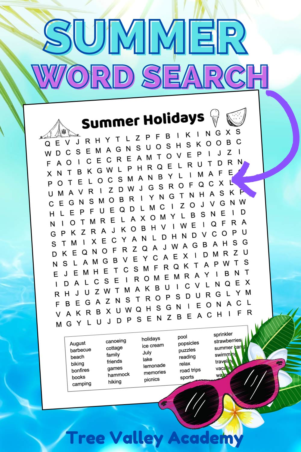 Summer Holidays Word Search Tree Valley Academy