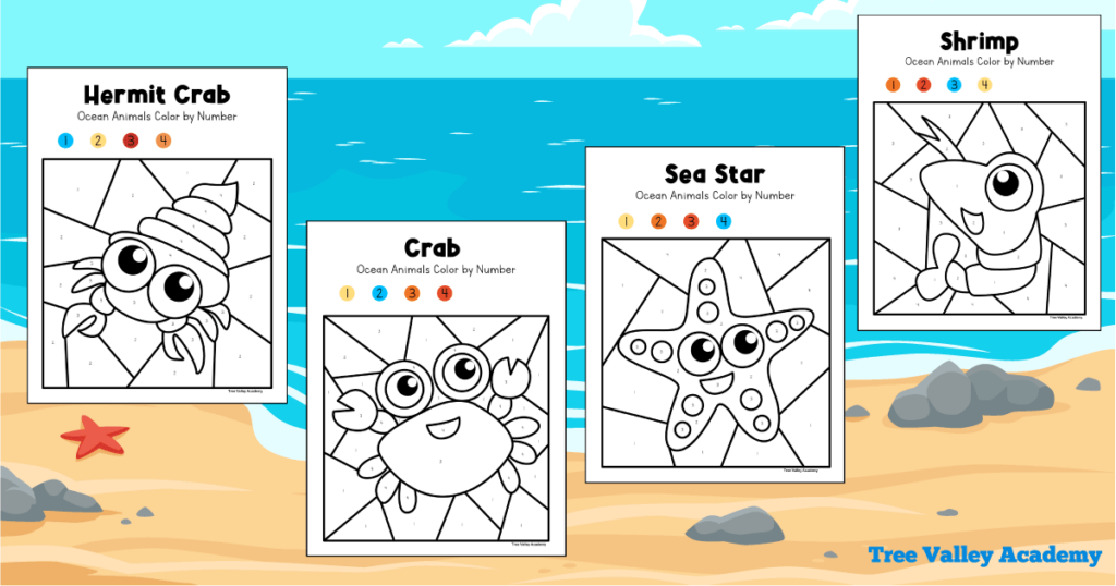 Fun Crab Color-by-Number for Summer Learning - Kindergarten & Grades 1-2