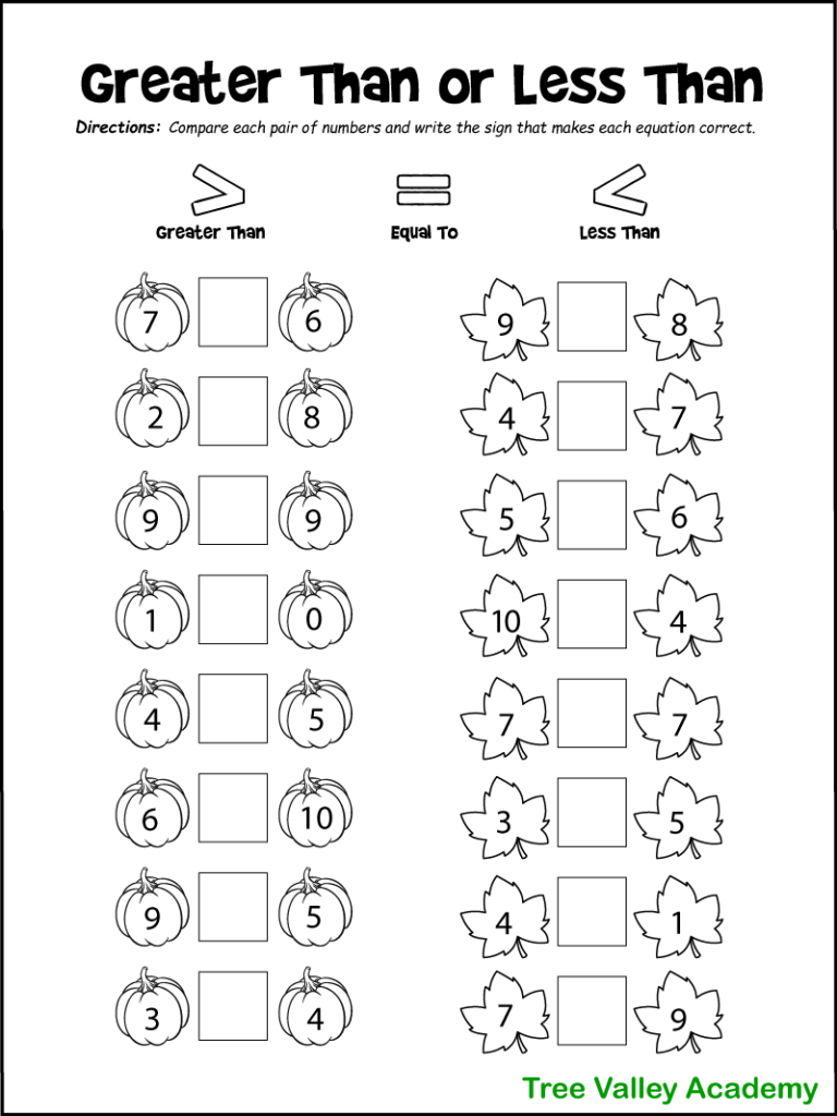 Fall Math Worksheets For Kindergarten Preschool 1st Grade