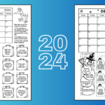 July 2024 and December 2024 printable calendar worksheets on a blue background with the text 2024.
