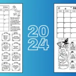 July 2024 and December 2024 printable calendar worksheets on a blue background with the text 2024.