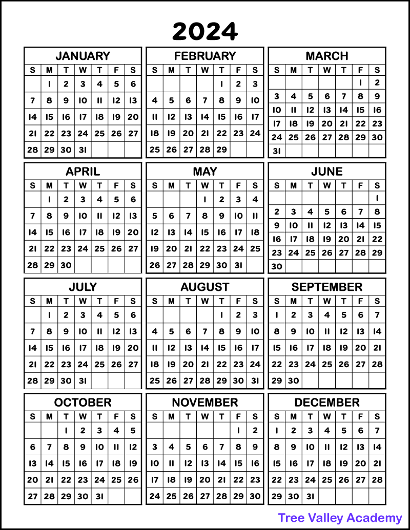 2024 Printable One Page Calendar & Kids Calendar Worksheets