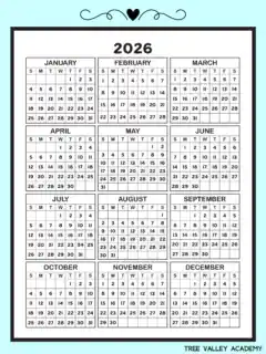 A free printable 2026 one page calendar with all 12 months and 365 days.
