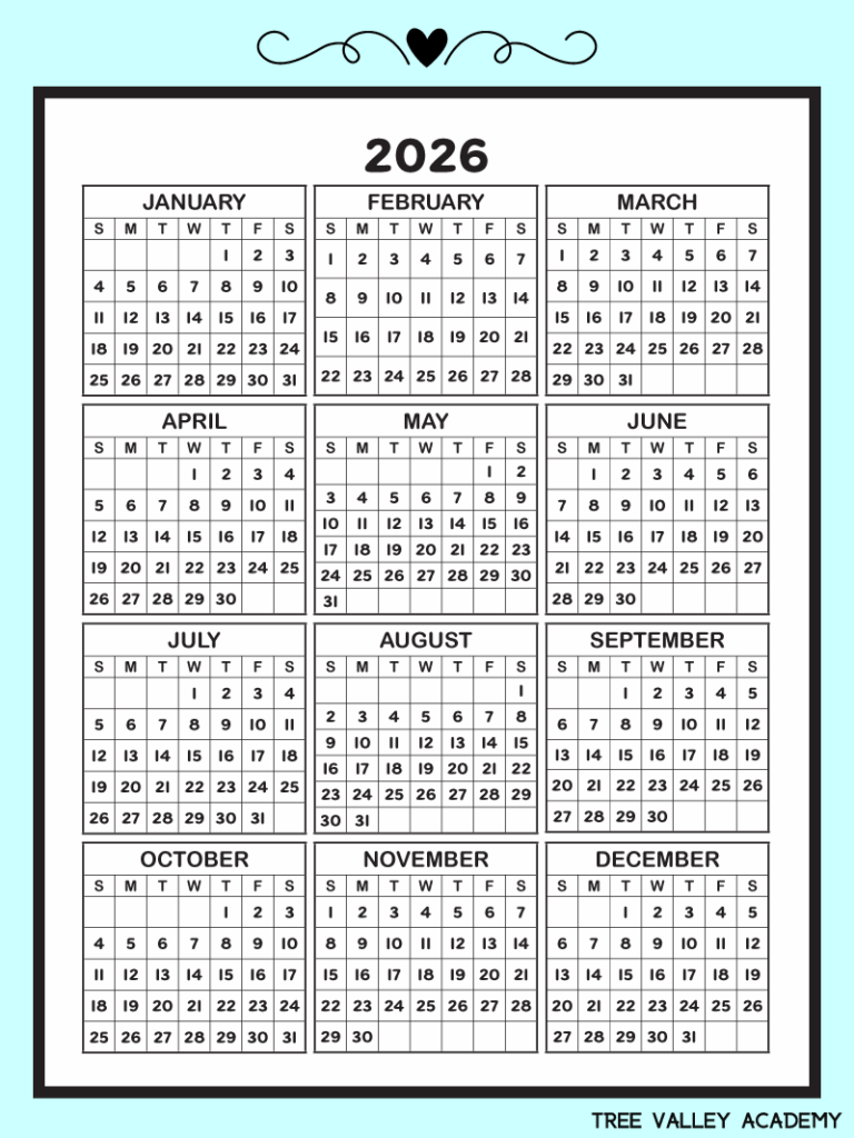 2026 Printable One Page Calendar & Kids Calendar Worksheets