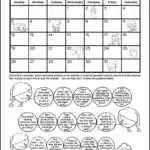 A printable 2nd grade calendar worksheet. The top half of the black and white math worksheet has a January 2025 monthly calendar. There are cute pictures of activities on different days of the calendar. The bottom half has 15 2nd grade calendar word problems. Each question is written in a picture of a snowball. Kids can color each snowball as they answer each calendar question.