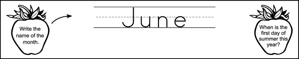 2 questions of a printable 2nd grade June calendar worksheet