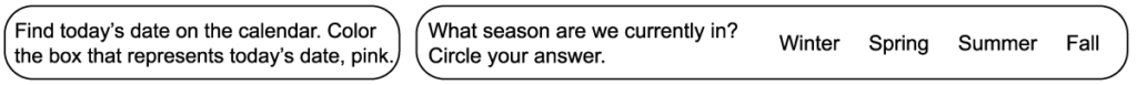 Two questions in the first row of the grade 2 September calendar worksheet.