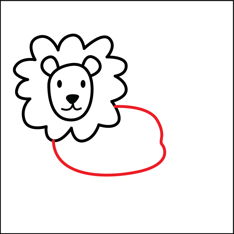 How to draw an easy lion for kids step 3: drawing its body.