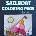 Free printable 3D sailboat coloring page for kids showing the finished colored version with a folded 3D sail.