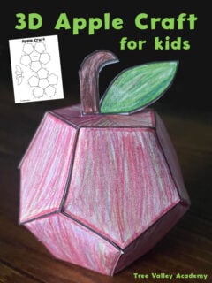 3D apple craft for kids made with a free printable paper apple template