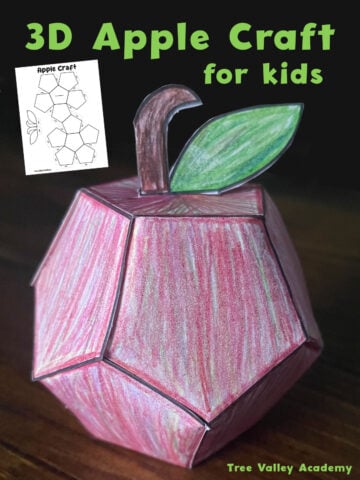 3D apple craft for kids made with a free printable paper apple template