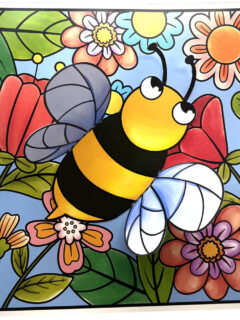 3D bee coloring page craft with flowers and raised wings insect printable