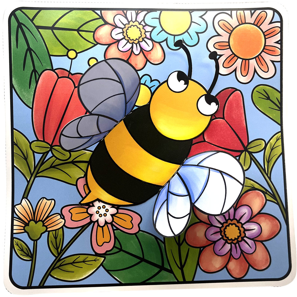 3D bee coloring page craft with flowers and raised wings insect printable