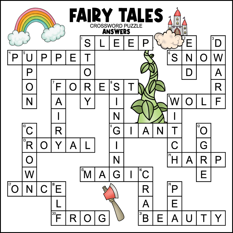 A 3rd grade fairy tales crossword puzzle answer key.