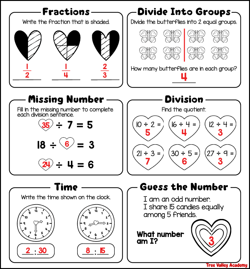 Free 3rd Grade Heart Themed Math Worksheets (3-Page Printable)