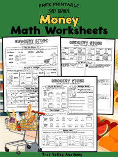 Free printable 3rd grade money math worksheets with grocery store activities
