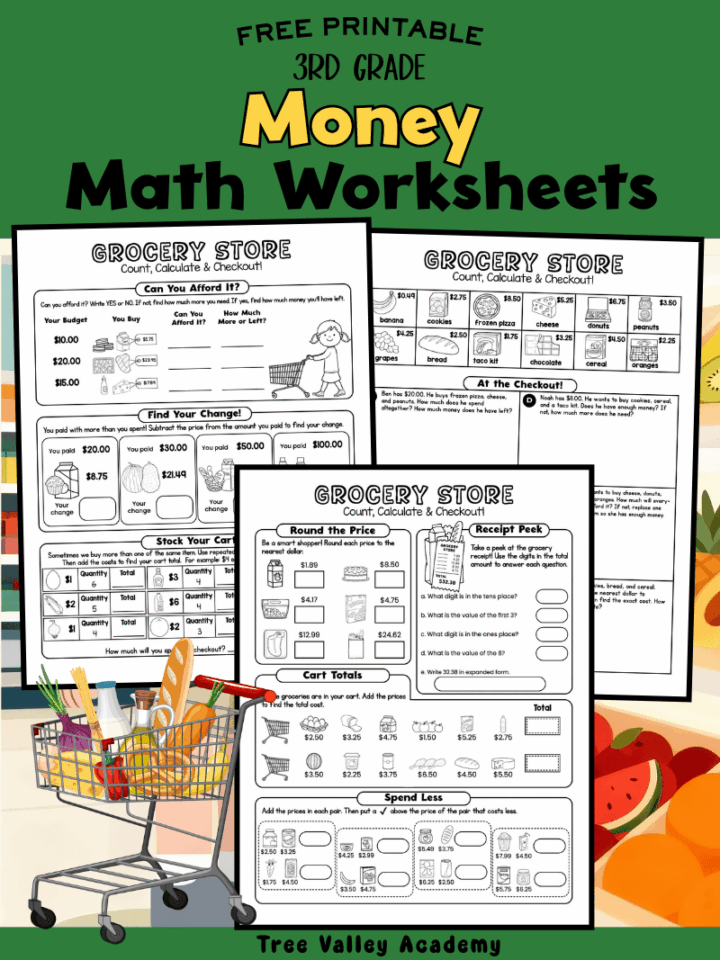 Free 3rd Grade Money Math Worksheets - Tree Valley Academy