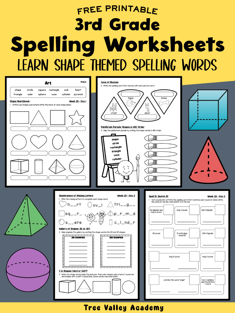 3rd Grade Spelling Activities & Worksheets - Tree Valley Academy
