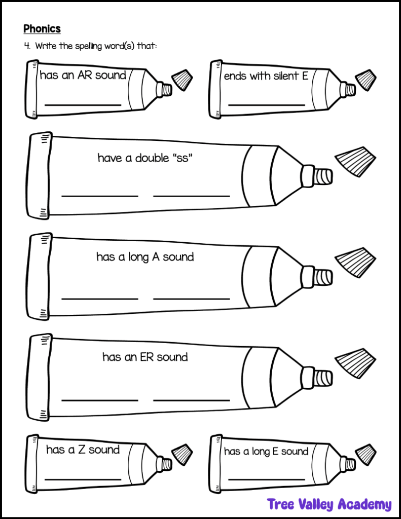 3rd grade phonics worksheet using back to school spelling words to practice vowel and consonant sounds