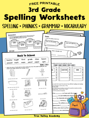 Free printable 3rd grade spelling worksheets for back to school with phonics, grammar, vocabulary, and spelling activities