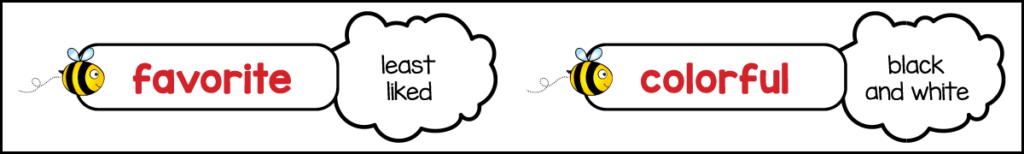 Answer key for the free printable 3rd grade color spelling worksheet showing antonyms for favorite and colorful.
