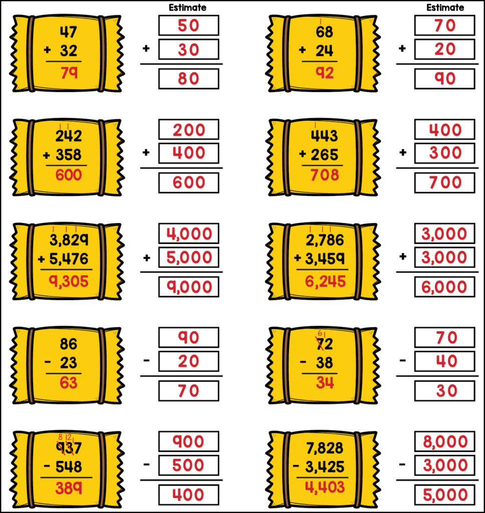 Answer key for 3rd grade estimating sums and differences by rounding before adding and subtracting