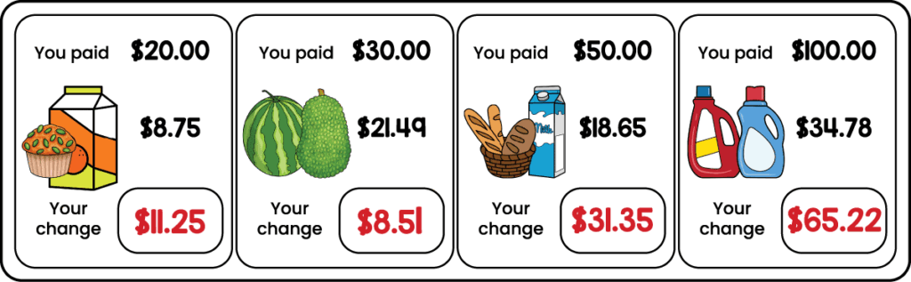 Answer key for 3rd grade making change worksheet with dollars and cents