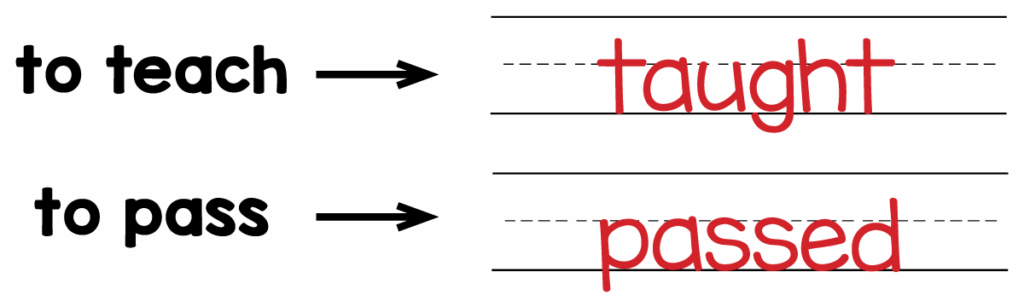Answer key for 3rd grade past tense verbs teach and pass