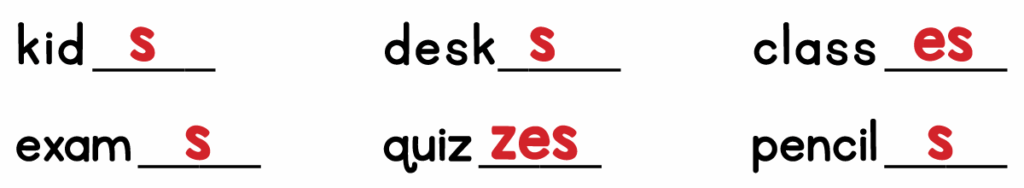 Answer key for 3rd grade plural nouns spelling activity with s and es endings