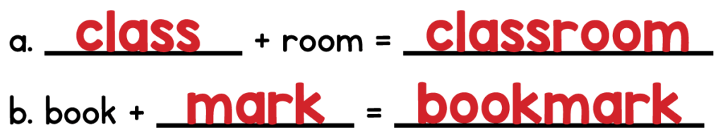 Answer key for 3rd grade compound words worksheet with classroom and bookmark