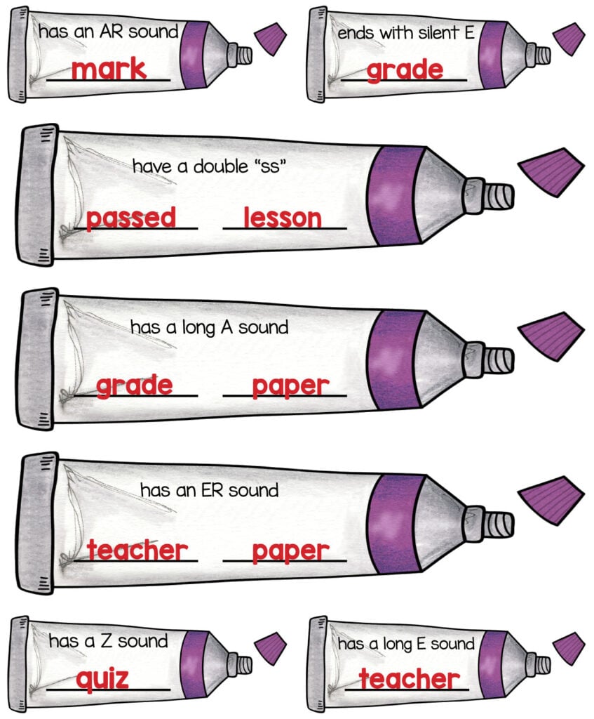 Answer key for 3rd grade phonics worksheet with back to school spelling words
