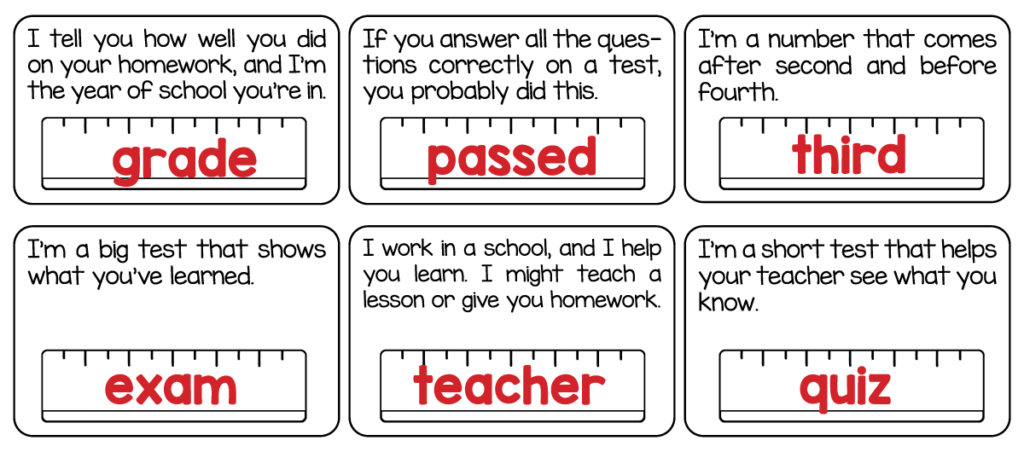 Answer key for 3rd grade back to school spelling word riddles