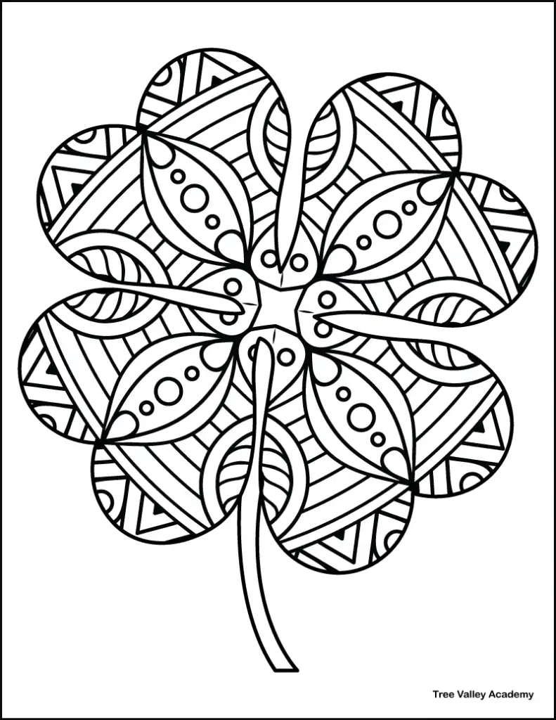 printable 4 leaf clover zentangle coloring page