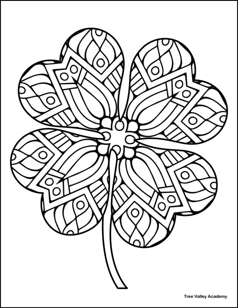 printable four leaf clover zentangle coloring sheet