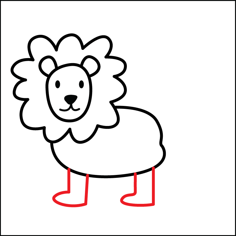 Step 4 of drawing an easy lion for kids: drawing 2 of its legs.