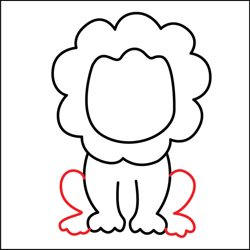 Drawing the back legs in step 4 in drawing an easy lion for kids.